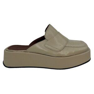 SVEGAN Women Vegan Leather Backless Mule Platform Loafer Size 38 US 7-7.5 Beige